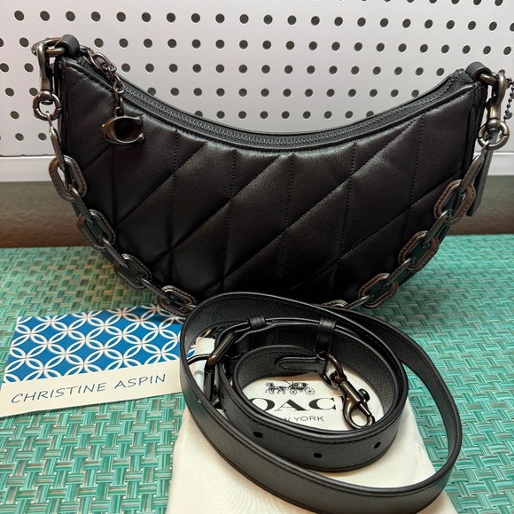 COACH Quilted Mira Crossbody Bag Black/Pewter - Picture 1 of 4